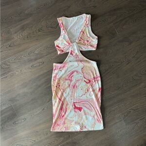 Caution To The Wind Pink and Cream Ribbed Top